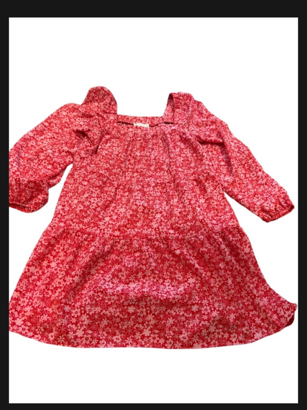 ASOS Red Floral Square Neck Long-Sleeve Dress Tiered Dress Size 4 - Picture 5 of 8